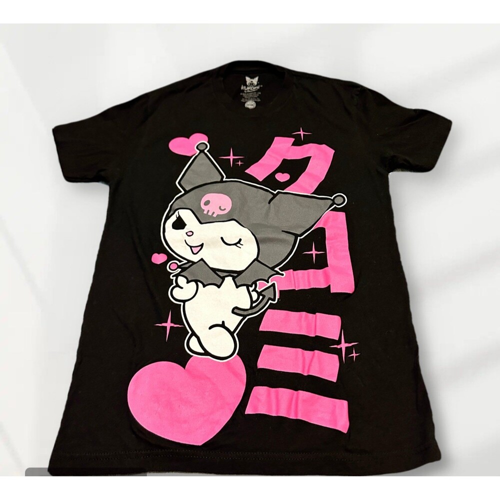 Kuromi Girls T-shirt Black Pink Heart Graphic Tee S